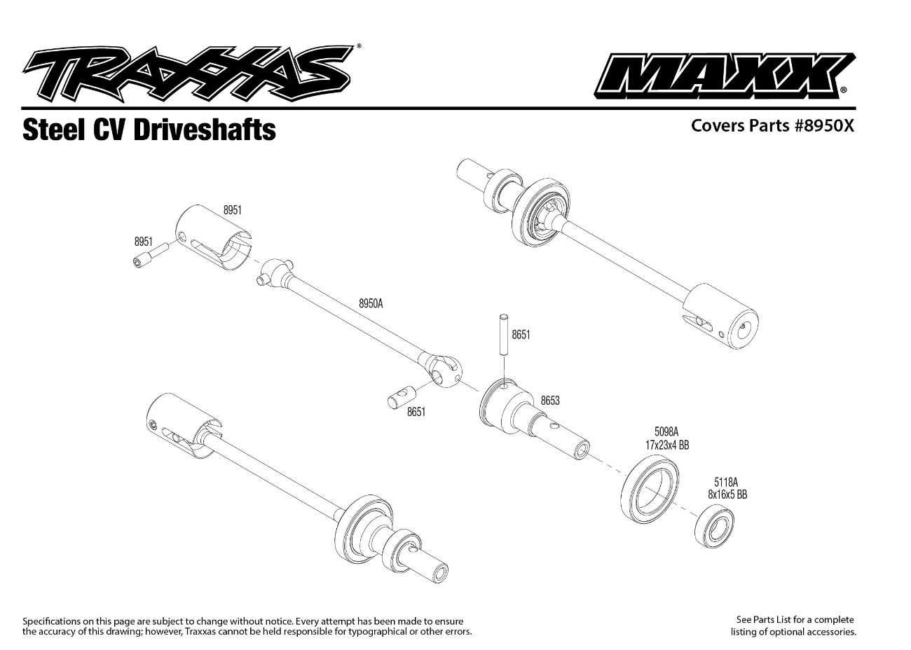 Steel CV Driveshafts (8950X) Exploded View